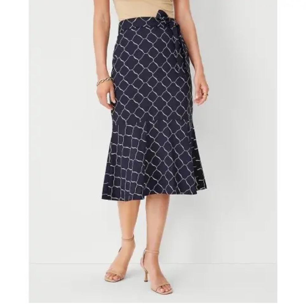 Ann Taylor Ruffled Navy Midi Skirt Size 10 - Picture 2 of 7